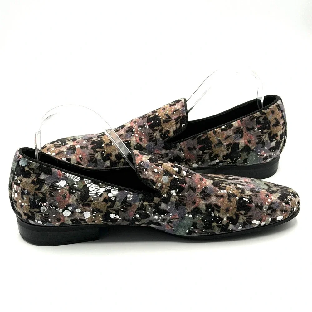 Aldo Velvet Floral Glitter Loafers Mens 11 Multicolor Statement Dress Shoes Gala
